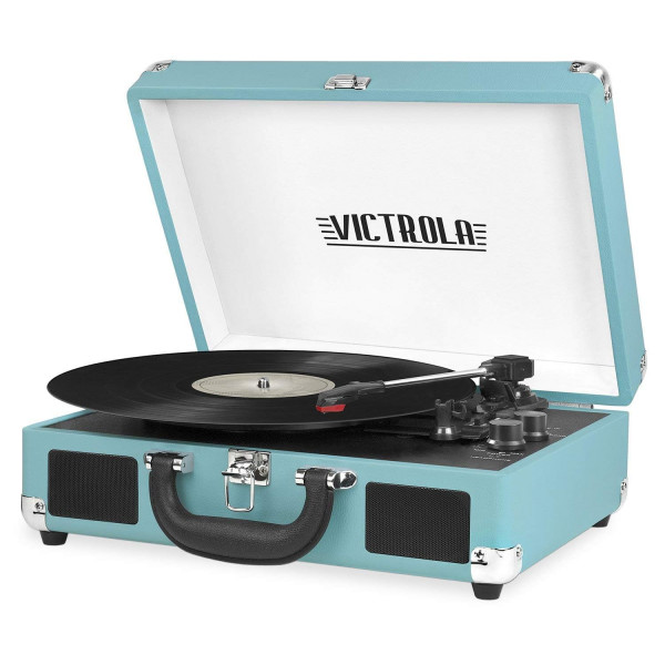 Victrola Vintage Tocadiscos portátil Bluetooth de 3 velocidades con altavoces incorporados | Sonido de audio del tocadiscos mejorado | Incluye lápiz óptico adicional | Turquesa, Número de modelo: VSC-550BT-TQ