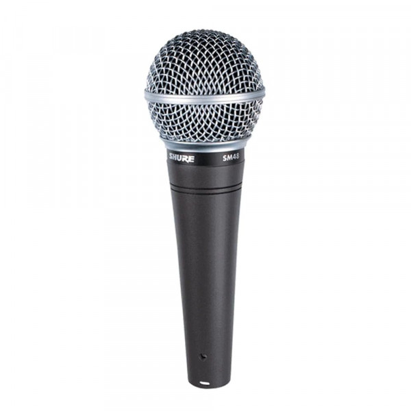 Shure SM48 Micrófono vocal dinámico cardioide con cartucho montado en choque, rejilla de malla de acero y filtro pop integral, clip de micrófono A25D, bolsa de almacenamiento, conector XLR de 3 pines, no incluye cable (SM48-LC)