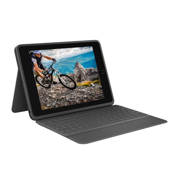 Logitech Rugged Folio - Funda protectora con teclado para iPad (7.ª, 8.ª y 9.ª generación) con conector inteligente y teclado duradero a prueba de derrames, color negro, 7,4 x 0,9 x 10,2