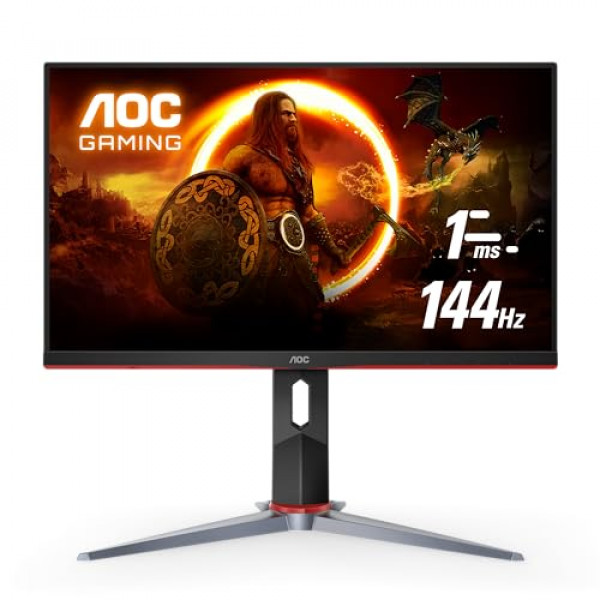 AOC 24G2 Monitor IPS para juegos sin marco de 24, FHD 1080P, 1 ms 144 Hz, Freesync, HDMI/DP/VGA, altura ajustable, garantía de 3 años sin píxeles muertos, negro/rojo