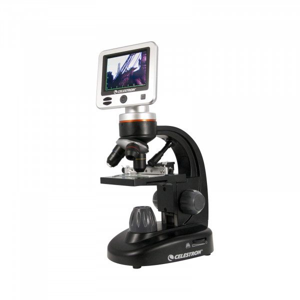 Celestron – Microscopio digital LCD II – Microscopio biológico con cámara digital incorporada de 5 MP – Platina mecánica ajustable – Estuche de transporte y tarjeta micro SD de 1 GB