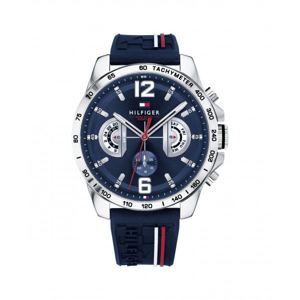 Tommy Hilfiger Decker para hombre esfera azul correa de caucho azul 1791476