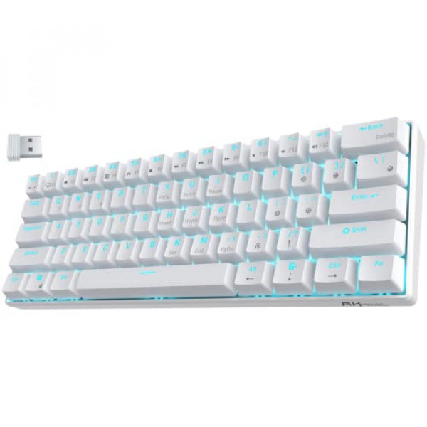 RK ROYAL KLUDGE RK61 Teclado mecánico inalámbrico 60% modo triple BT5.0/2.4G/USB-C, teclado mecánico inalámbrico de 61 teclas, teclado compacto para juegos con software (interruptor rojo intercambiable en caliente, blanco)