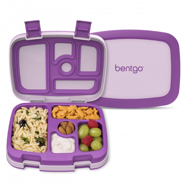 Bentgo Kids Bento-Style - Fiambrera a prueba de fugas con 5 compartimentos, tamaños de porciones ideales para edades de 3 a 7 años, duradera, a prueba de caídas, apta para lavavajillas, sin BPA y fabricada con materiales aptos para alimentos (púrpura)