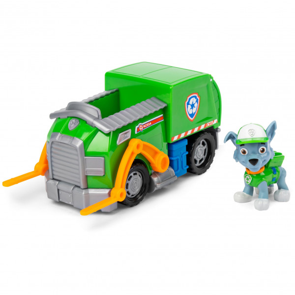 Paw Patrol, camión de reciclaje de Rocky con figura coleccionable, juguetes preescolares para niños y niñas de 3 años en adelante