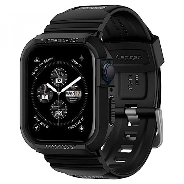 Spigen Rugged Armor Pro diseñado para caja de Apple Watch con banda Series 9/8/SE2/7/6/SE/5/4 45 mm/44 mm - Negro