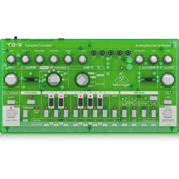 Behringer TD-3-LM Sintetizador de línea de bajo analógico con VCO, VCF, secuenciador de 16 pasos, efectos de distorsión y cadena polivinílica de 16 voces