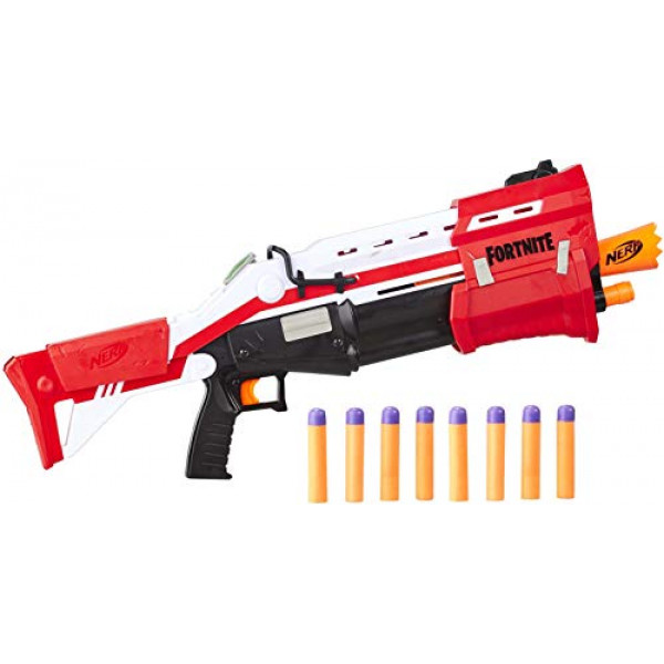 Nerf Fortnite Ts Blaster - Lanzador de dardos con acción de bomba, 8 dardos oficiales Mega Fortnite, almacenamiento de dardos - para jóvenes, adolescentes y adultos