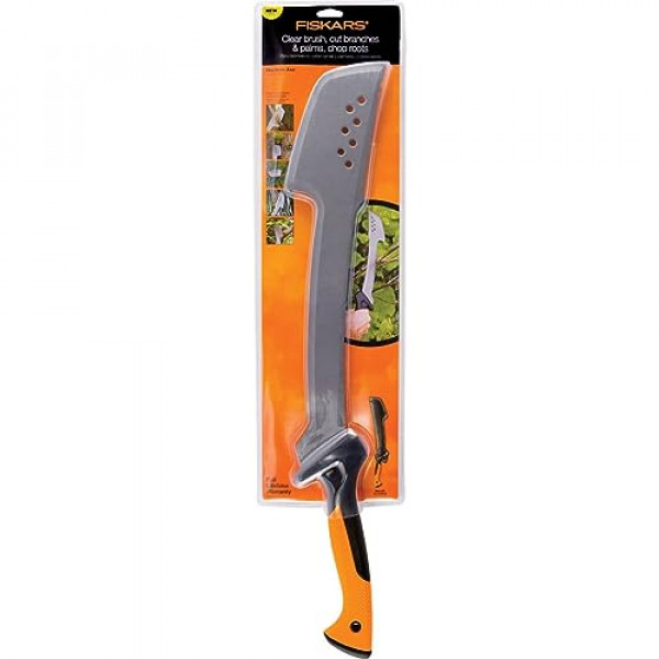 Fiskars Cuchillo machete, machete para cortar árboles, resistente, cortador de ramas de hacha Bushcraft de 18 pulgadas con revestimiento de hoja resistente al óxido y de baja fricción y funda de nailon