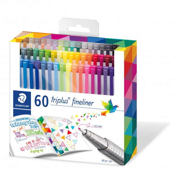 STAEDTLER 334 C60 Triplus Fineliner Bolígrafo superfino, ancho de línea de 0,3 mm, colores surtidos (paquete de 60)