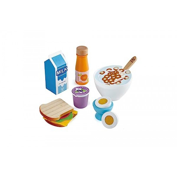 Hape Delicioso juego de desayuno de madera | Juego de simulación con cuchara de juguete | Juguetes educativos de cocina de madera para niños pequeños de 3 años en adelante