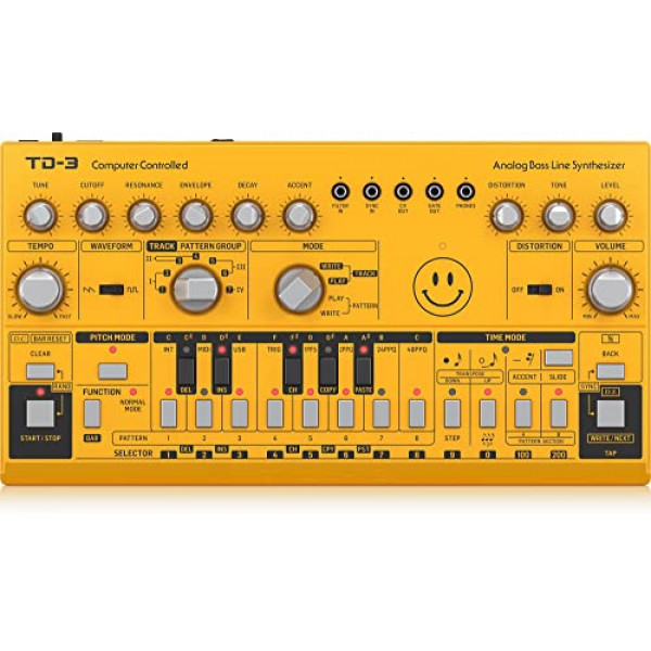 Behringer TD-3-AM Sintetizador de línea de bajo analógico con VCO/VCF, amarillo