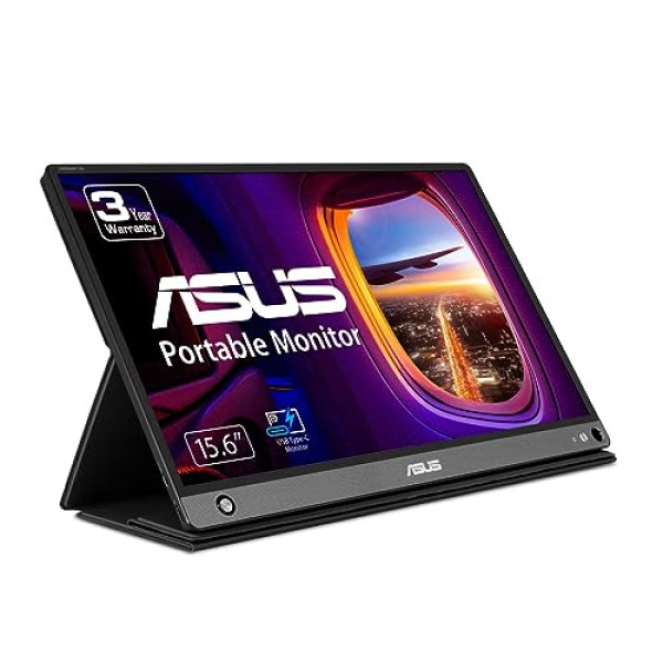 Monitor USB portátil ASUS ZenScreen 15,6 1080P (MB16AHP) - Full HD, IPS, cuidado de los ojos, Micro HDMI, USB tipo C, altavoces, batería integrada, pantalla externa para portátil, garantía de 3 años, negro