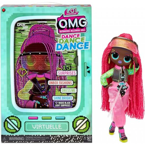 LOL Surprise OMG Dance Dance Dance Virtuelle Fashion Doll con 15 sorpresas que incluyen luz negra mágica, zapatos, cepillo para el cabello, soporte para muñecas y paquete de TV: gran regalo para niñas a partir de 4 años que aman bailar