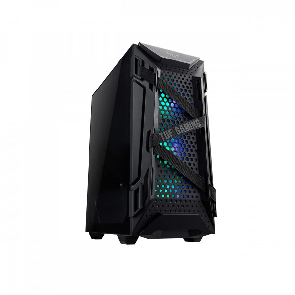 Caja compacta de torre media ASUS TUF Gaming GT301 para placas base ATX con panel frontal en forma de panal, ventiladores RBG direccionables AURA de 120 mm, soporte para auriculares y soporte para radiador de 360 ​​mm, 2 x USB 3.2