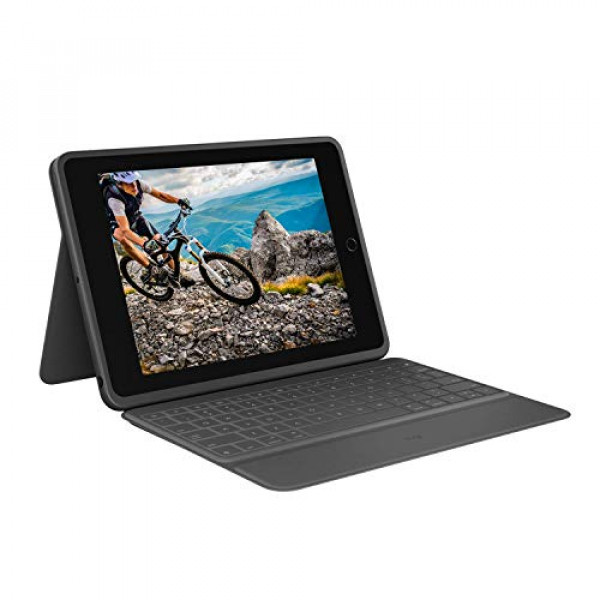 Logitech Rugged Folio - Funda protectora con teclado para iPad (7.ª, 8.ª y 9.ª generación) con conector inteligente y teclado duradero a prueba de derrames, color negro, 7,4 x 0,9 x 10,2