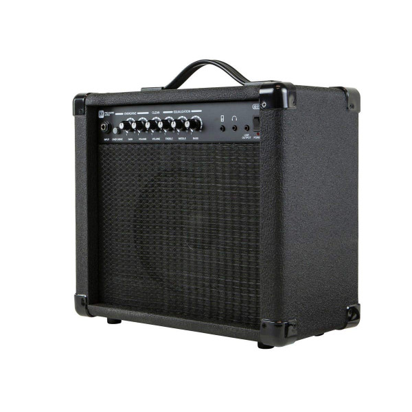 Monoprice Amplificador combinado de guitarra 1x8 - Negro, 20 vatios, 86 dB de ganancia - Entrada de 1/4 de pulgada para guitarras, entrada auxiliar MP3, salida de auriculares de 3,5 mm