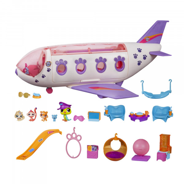 Littlest Pet Shop Pet Jet Playset de juguete, incluye 4 mascotas, requiere ensamblaje para adultos (no se necesitan herramientas), a partir de 4 años