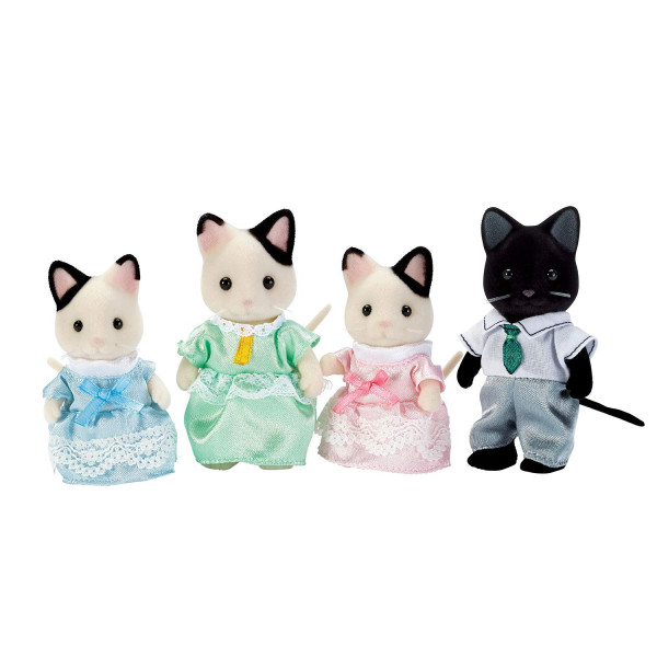 Calico Critters, Familia de gatos Tuxedo, Muñecas, Figuras de casa de muñecas, Juguetes coleccionables, Multi, 3 pulgadas