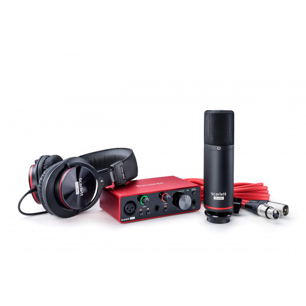 Focusrite Scarlett Solo Studio Paquete de interfaz de audio USB de tercera generación para guitarrista, vocalista o productor con micrófono condensador y auriculares para grabar, escribir canciones, transmitir y podcasting