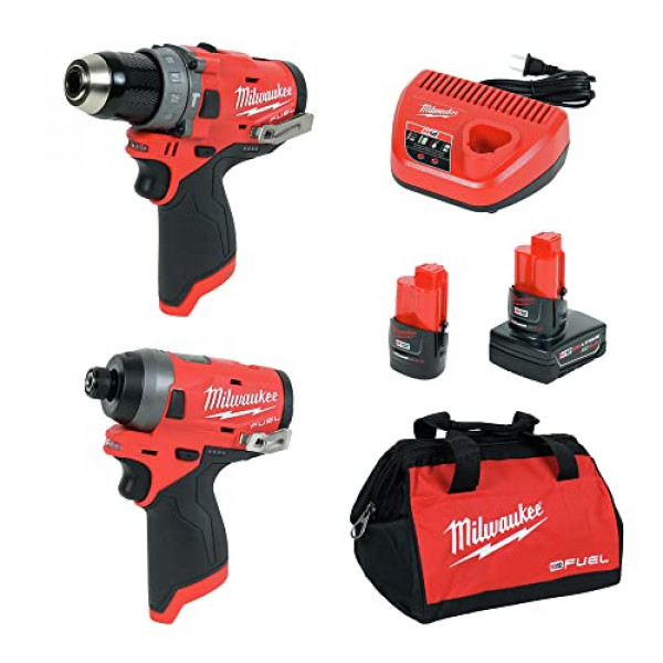 Milwaukee Electric Tools 2598-22 M12 Fuel Kit de 2 piezas: taladro percutor de 1/2 e impacto de 1/4