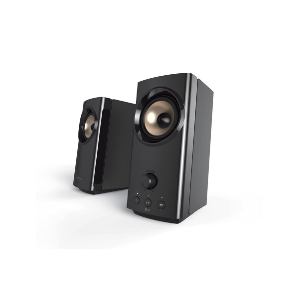 Altavoces de escritorio Hi-Fi compactos Creative T60 2.0 con diálogos claros y sonido envolvente de Sound Blaster, audio USB-C, puertos para micrófono y auriculares, Bluetooth 5.0, potencia máxima de hasta 60 W, para ordenadores y portátiles