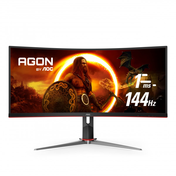 AOC CU34G2X Monitor de juegos inmersivo curvo sin marco de 34, UltraWide QHD 3440x1440, panel VA, sincronización adaptativa de 1 ms 144 Hz, altura ajustable, 3 años sin píxeles muertos, negro/rojo