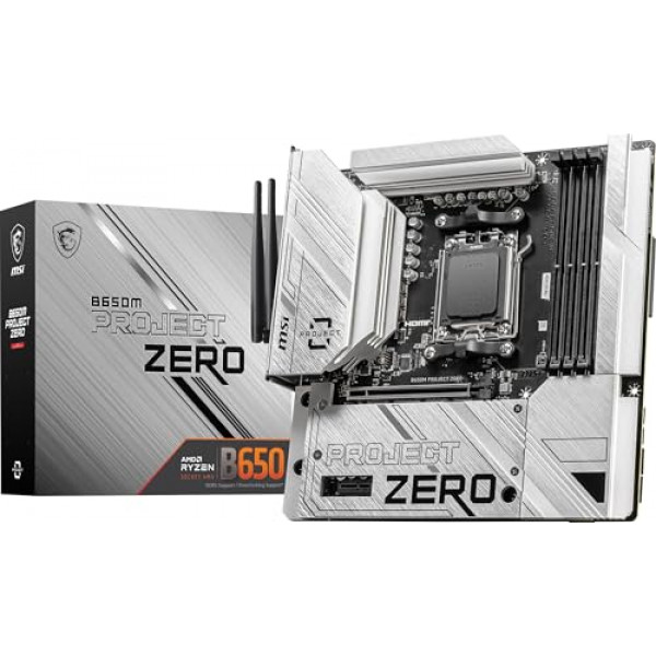 Placa base para juegos MSI B650M Project Zero (procesadores AMD Ryzen serie 9000/8000/7000, AM5, DDR5, PCIe 4.0, ranuras M.2, SATA 6Gb/s, USB 3.2 Gen 2, HDMI/DP, Wi-Fi 6E, Bluetooth 5.3 , LAN de 2,5 Gbps, mATX)