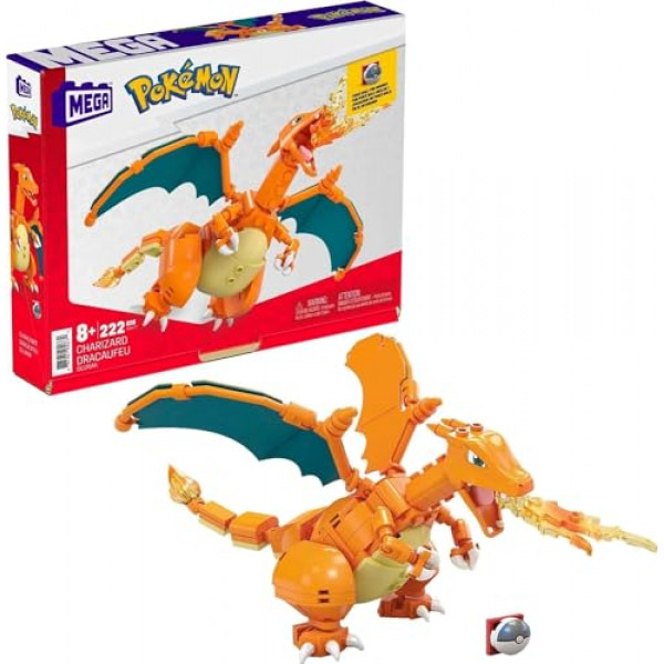 Mega Pokémon Juego de juguetes de construcción Charizard con 222 piezas, articulado y articulado, 4 pulgadas de alto, para niños