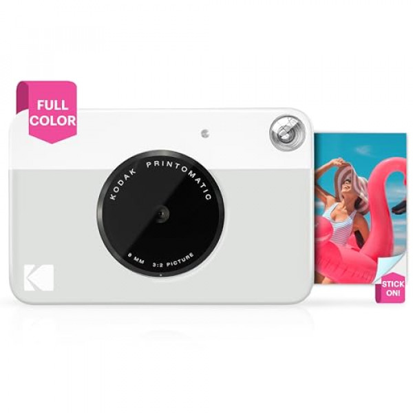 Cámara digital KODAK Printomatic de impresión instantánea a todo color - Fotos coloridas en papel fotográfico adhesivo Zink de 2x3 - 5MP, portátil, regalo divertido creativo para cumpleaños, Navidad, vacaciones - Gris