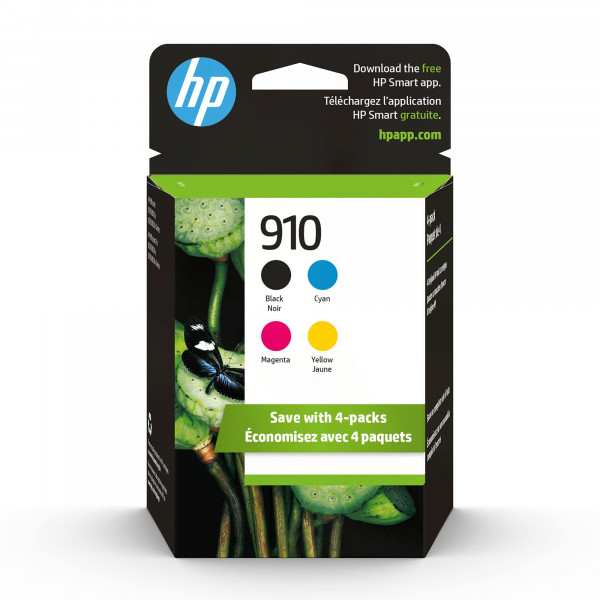 Cartuchos de tinta originales HP 910 negro, cian, magenta y amarillo (4 unidades, paquete de 1) | Funciona con HP OfficeJet 8010, serie 8020, HP OfficeJet Pro 8020, serie 8030 | Elegible para Instant Ink | 3YQ26AN