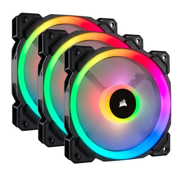 Corsair LL Series LL120 RGB 120 mm Doble bucle de luz RGB LED PWM Ventilador Paquete de 3 ventiladores con Lighting Node Pro (CO-9050072-WW), negro, compatible con escritorio