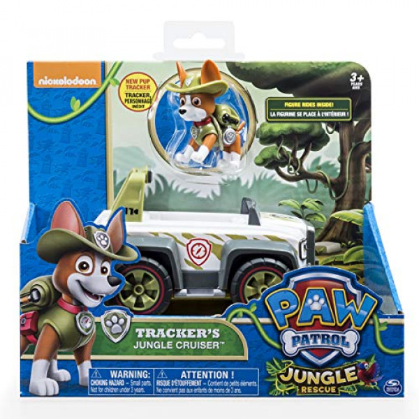 Paw Patrol, Jungle Rescue, Tracker's Jungle Cruiser, vehículo y figura