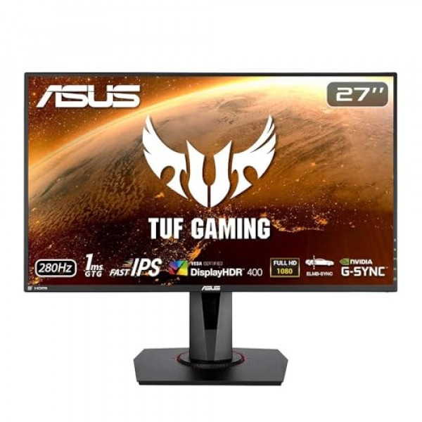 ASUS TUF Gaming VG279QM Monitor HDR de 27, 1080P Full HD (1920 x 1080), IPS rápido, 280 Hz, compatible con G-SYNC, sincronización de desenfoque de movimiento extremadamente bajo (ELMB SYNC), 1 ms, DisplayHDR 400, NEGRO