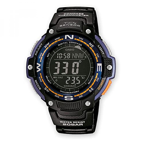 Casio Reloj de cuarzo negro con pantalla digital y sensor doble SGW-100-2BCF para hombre