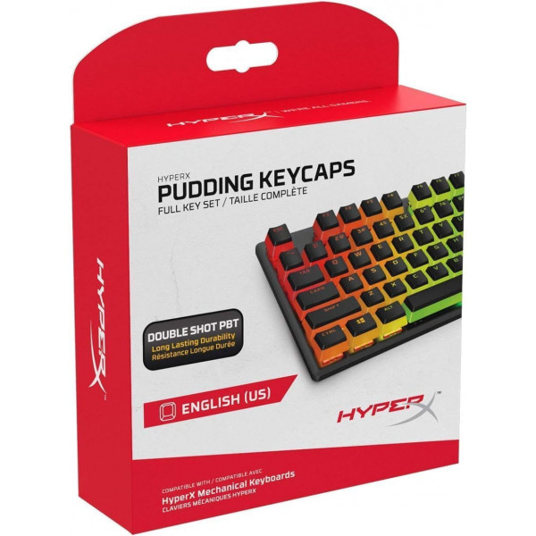 HyperX Pudding Keycaps - Juego de teclas PBT de doble disparo con capa translúcida, para teclados mecánicos, juego completo de 104 teclas, perfil OEM, diseño en inglés (EE. UU.) - Negro