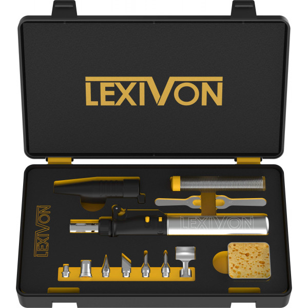 Kit multiusos de soldador de butano LEXIVON | Juego de 7 puntas de llama ajustable con encendido automático inalámbrico | Grado profesional (LX-770)