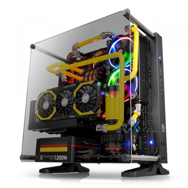 Thermaltake Core P3 ATX Chasis de computadora para juegos de vidrio templado, visualización panorámica de marco abierto, montaje en pared de vidrio, cable elevador incluido, edición negra, CA-1G4-00M1WN-06