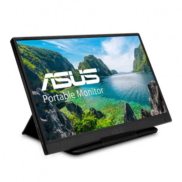 Monitor USB portátil ASUS ZenScreen de 15,6 - Bisel estrecho, Micro USB, monitor externo alimentado por USB, montaje en trípode, funda protectora, monitor de viaje para portátil y Macbook - MB165B, 1366 x 768 píxeles