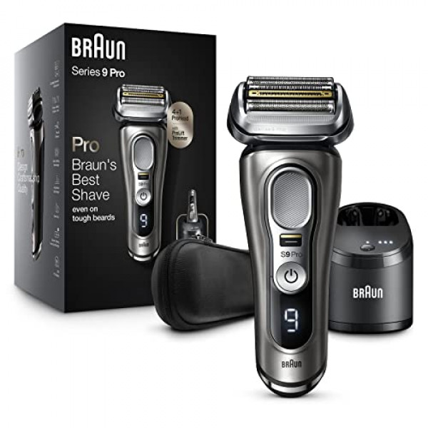 Braun Maquinilla de Afeitar Eléctrica para Hombres, Serie 9 Pro 9465cc Afeitadora Eléctrica de Lámina en Seco y Húmedo con Recortadora de Barba ProLift, Centro SmartCare de Limpieza y Carga, Afeitadoras de Cabeza para Hombres Calvos, Metal Noble