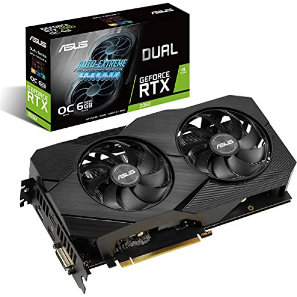 Tarjeta gráfica ASUS GeForce RTX 2060 Overclocked 6G GDDR6 de doble ventilador EVO Edition VR Ready HDMI DisplayPort DVI (DUAL-RTX2060-O6G-EVO)