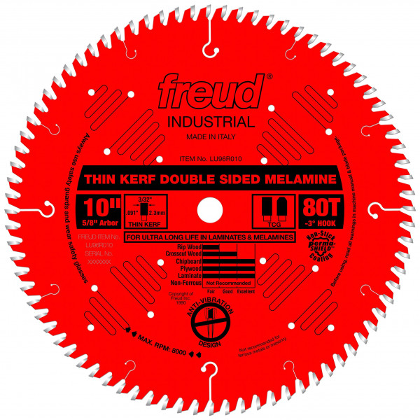 Freud LU96R010: Laminado/melamina de doble cara de corte fino de 10 x 80T