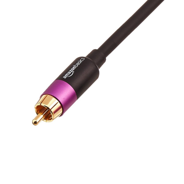 Amazon Basics 1 cable de audio RCA para subwoofer, amplificadores, altavoces activos con enchufes chapados en oro, negro, 35 pies