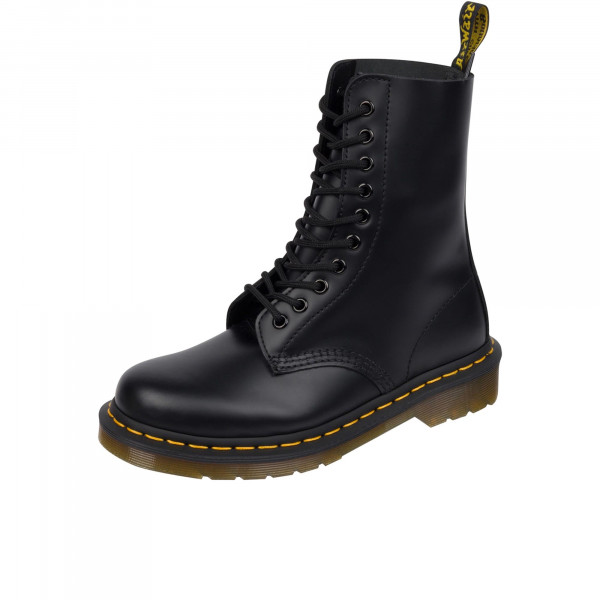 Dr. Martens, Bota de cuero 1490 de 10 ojales para hombre y mujer, Negro liso, 11 US Women/10 US Men