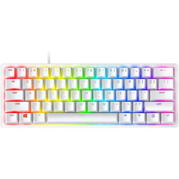 Teclado para juegos Razer Huntsman Mini 60%: interruptores de teclado rápidos - interruptores ópticos con clic - iluminación Chroma RGB - teclas PBT - memoria integrada - Snap Tap - blanco