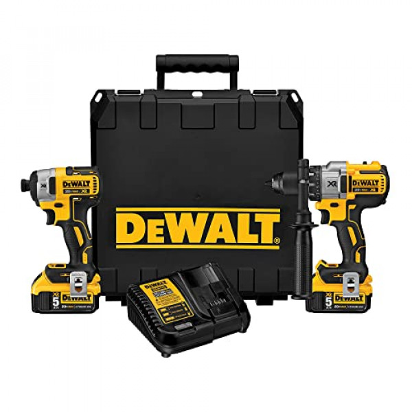 DEWALT Taladro percutor y destornillador de impacto MAX de 20 V, kit combinado de herramientas eléctricas inalámbricas con 2 baterías y cargador (DCK299P2)