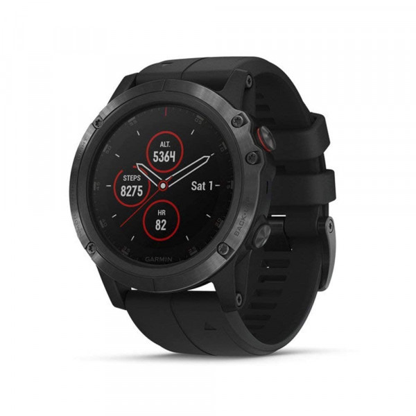 Garmin fēnix 5X Plus, reloj inteligente GPS multideporte definitivo, cuenta con mapas topográficos en color y pulsiox, monitoreo de frecuencia cardíaca, música y pago, negro con banda negra (renovado)