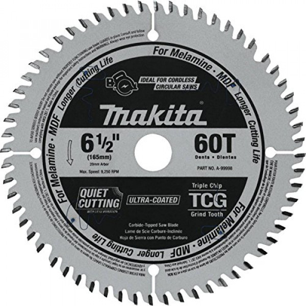 Makita A-99998 Hoja de sierra de inmersión inalámbrica con punta de carburo 6-1/2 60T (Tcg)