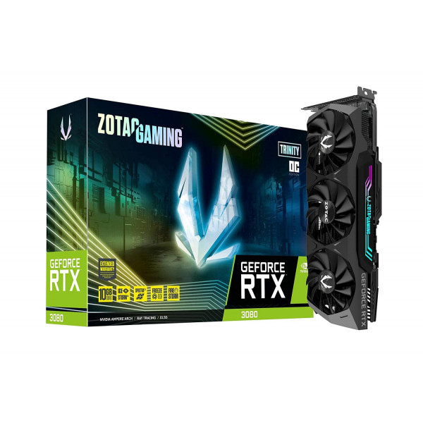 ZOTAC GAMING GeForce RTX 3080 Trinity OC 10GB GDDR6X 320-bit 19 Gbps PCIE 4.0 Tarjeta gráfica para juegos, refrigeración avanzada IceStorm 2.0, iluminación RGB SPECTRA 2.0, ZT-A30800J-10P (renovado)