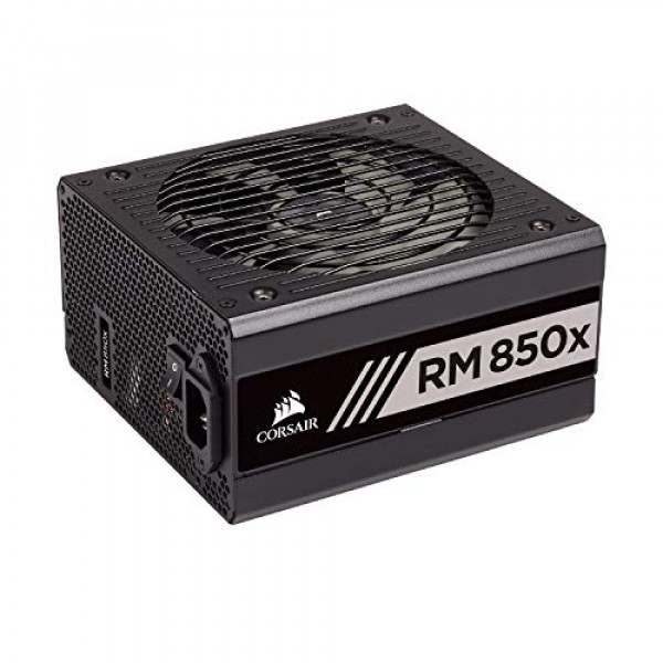 Corsair RMX Series, RM850x, 850 W, certificación 80+ Gold, fuente de alimentación totalmente modular (bajo nivel de ruido, modo de ventilador de cero RPM, condensadores de 105 °C, cables totalmente modulares, tamaño compacto) Negro